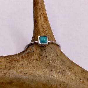 Vintage Tiny Turquoise Stacking Promise Ring - 925 Sterling Silver